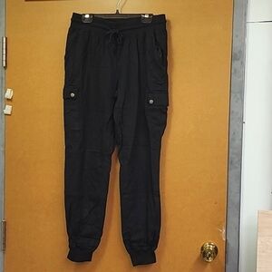 Forever 21 Size M Black Linen Blend Cargo Jogger Pants
